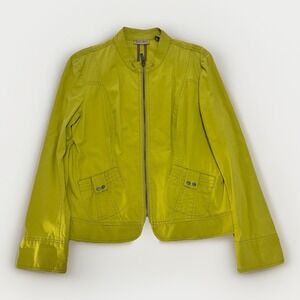 i.e. Relaxed Womens Vintage Jacket Green Buckle Pocket Cotton XL Y2K Zip-Up Chic